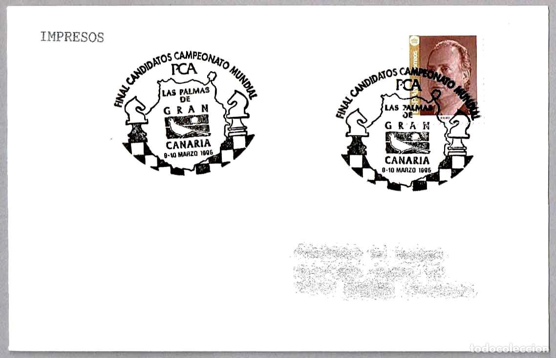 Sellos: Matasellos AJEDREZ - FINAL CANDIDATOS CAMP. MUNDIAL PCA. Las Palmas G.C., Canarias, 1996