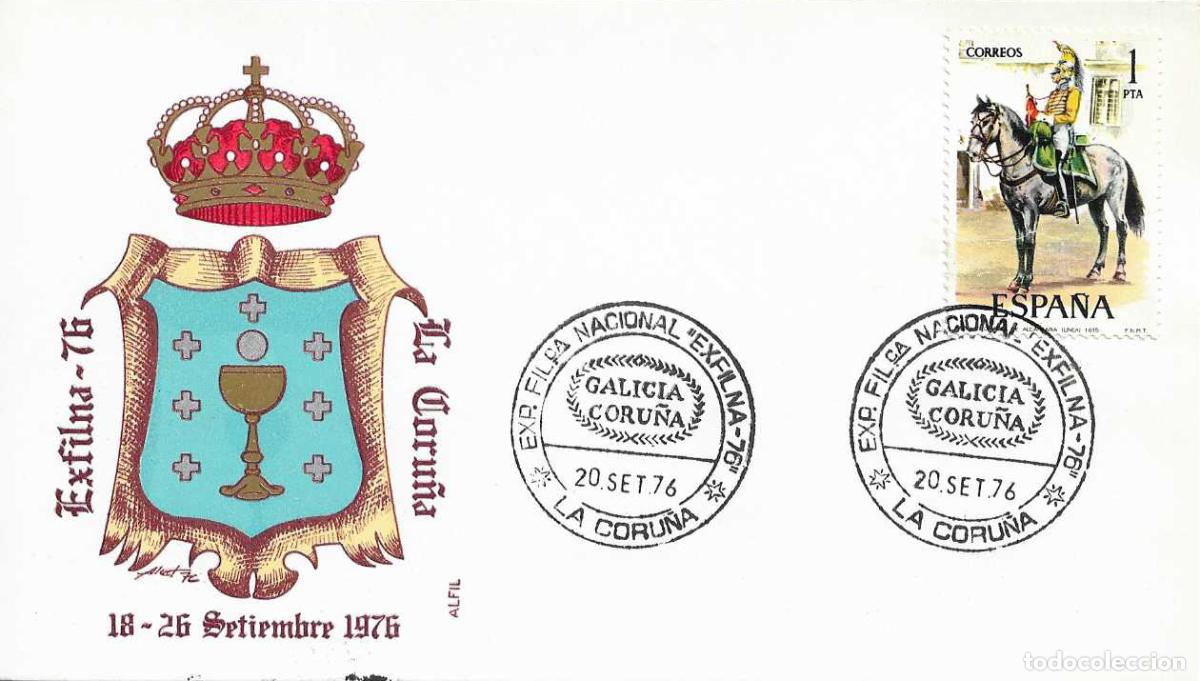 Sellos: GALICIA CORU&Ntilde;A EXFILNA'76 EXPOSICION FILATELICA NAL, LA CORU&Ntilde;A 20 SEPTIEMBRE 1976 MATASELLOS TARJETA