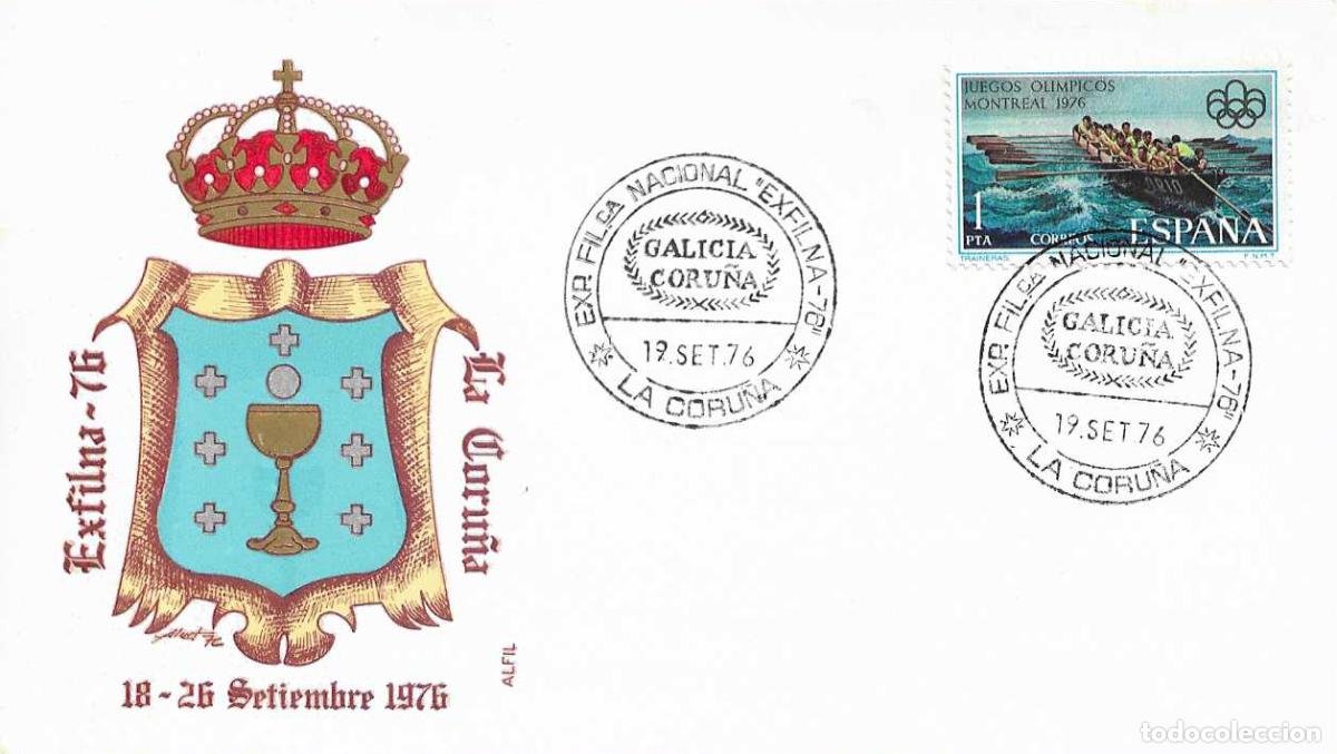 Sellos: GALICIA CORU&Ntilde;A EXFILNA'76 EXPOSICION FILATELICA NAL, LA CORU&Ntilde;A 19 SEPTIEMBRE 1976 MATASELLOS TARJETA
