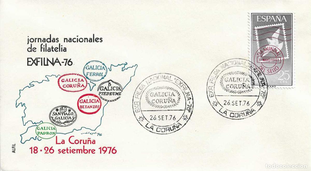 Sellos: GALICIA CORU&Ntilde;A EXFILNA'76 EXPOSICION FILATELICA NAL, LA CORU&Ntilde;A 26 SEPTIEMBRE 1976. MATASELLOS SOBRE