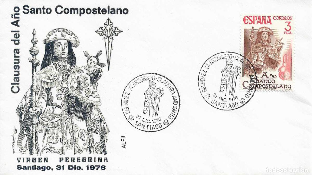 Sellos: 31 DICIEMBRE 1976 CLAUSURA A&Ntilde;O SANTO SANTIAGO COMPOSTELA (LA CORU&Ntilde;A) MATASELLOS SOBRE ALFIL RARO ASI