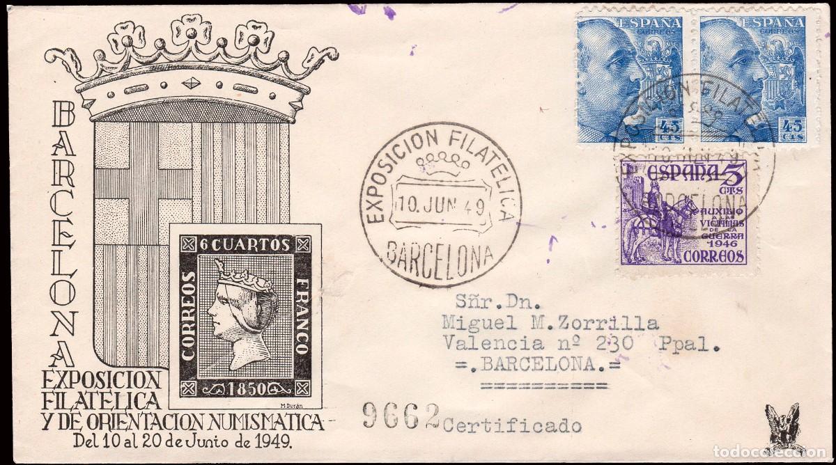 Sellos: Espa&ntilde;a - Edii o 926(2)+1062 - Sobre Mat Gomis 186 &rdquo;Exp. Filat&eacute;lica 10/Jun./49 - Barcelona&rdquo;