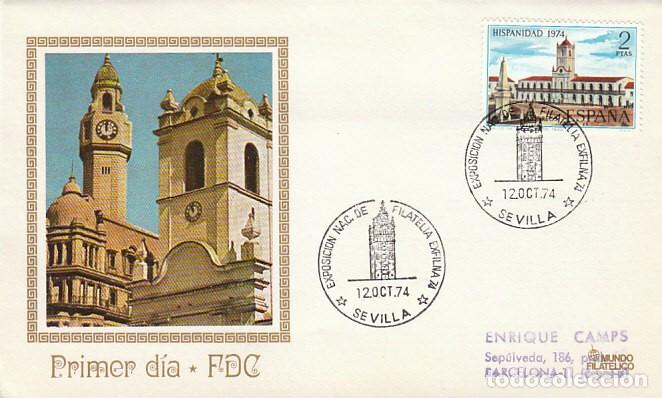 Sellos: A&Ntilde;O 1974, SEVILLA, EXFILNA. LA GIRALDA, SOBRE DE MUNDO FILATELICO, PRIMER DIA DEL SELLO