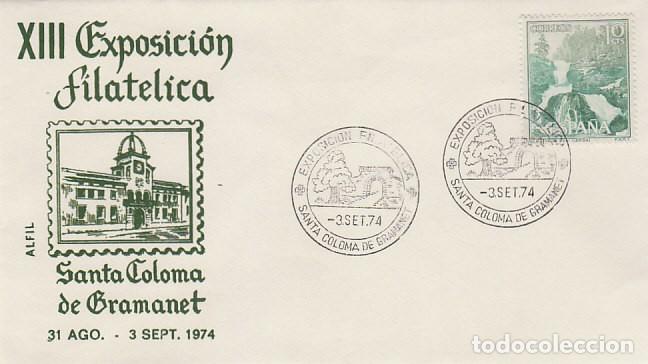Sellos: A&ntilde;o 1974, SANTA COLOMA DE GRAMANET, XIII EXPOSICION FILATELICA , SOBRE DE ALFIL