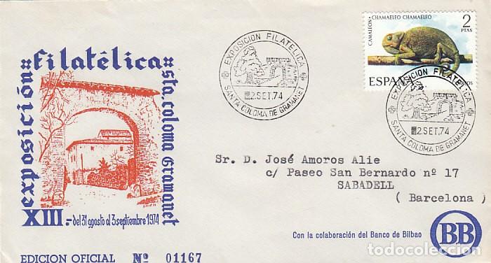 Sellos: A&ntilde;o 1974, SANTA COLOMA DE GRAMANET, EXPOSICION FILATELICA, SOBRE OFICIAL
