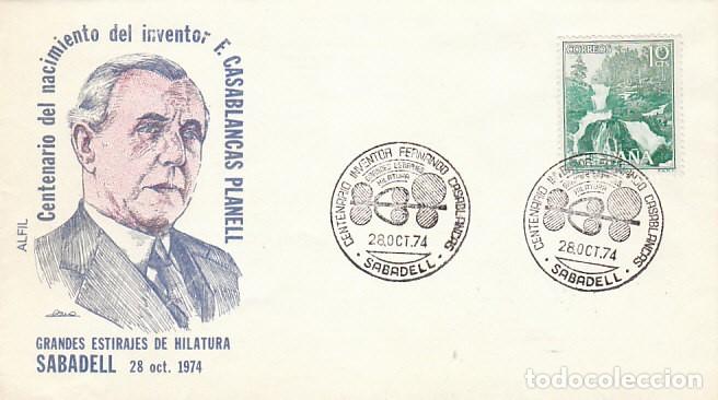 Sellos: A&Ntilde;O 1974, SABADELL (BARCELONA), CENT&ordm; DEL INVENTOR FERNANDO CASABLANCAS (HILATURAS), SOBRE DE ALFIL