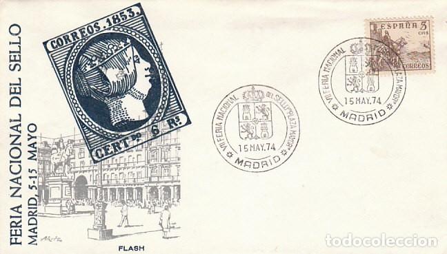 Sellos: A&Ntilde;O 1974, MADRID, FERIA NACIONAL DEL SELLO PLAZA MAYOR, ESCUDO, EN SOBRE DE FLASH