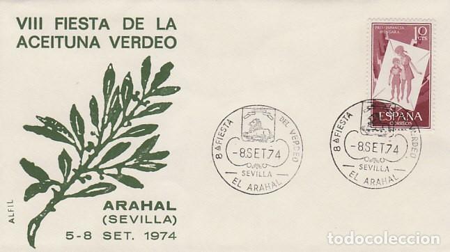 Sellos: A&Ntilde;O 1974, EL ARAHAL (SEVILLA), FIESTA DELA ACEITUNA VERDEO, SOBRE DE ALFIL