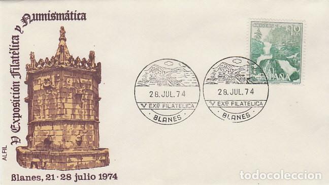 Sellos: A&Ntilde;O 1974, BLANES (GERONA), EXPOSICION FILATELICA, SOBRE DE ALFIL