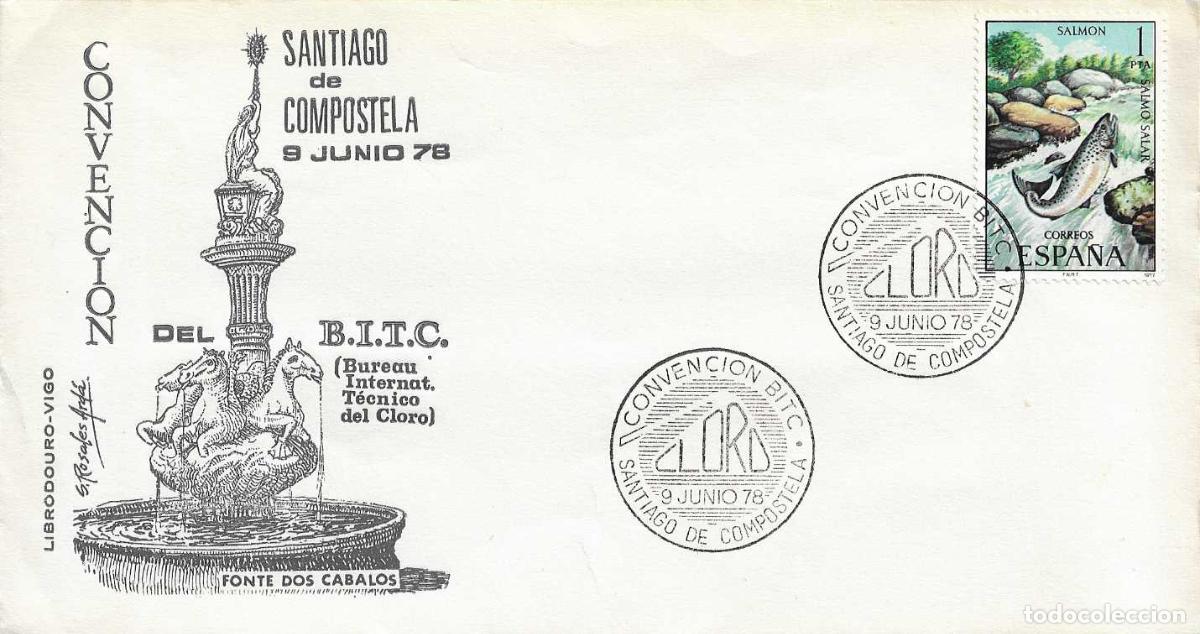 Sellos: FONTE DOS CABALOS RARO SOBRE LIBRODOURO MATASELLOS SANTIAGO COMPOSTELA CORU&Ntilde;A 1978 CLORO CONVENCION