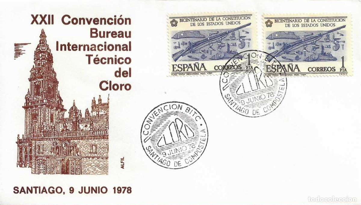 Sellos: CONVENCION BITC CLORO, SANTIAGO DE COMPOSTELA (CORU&Ntilde;A) 1978. RARO MATASELLOS EN SOBRE DE ALFIL WXZ