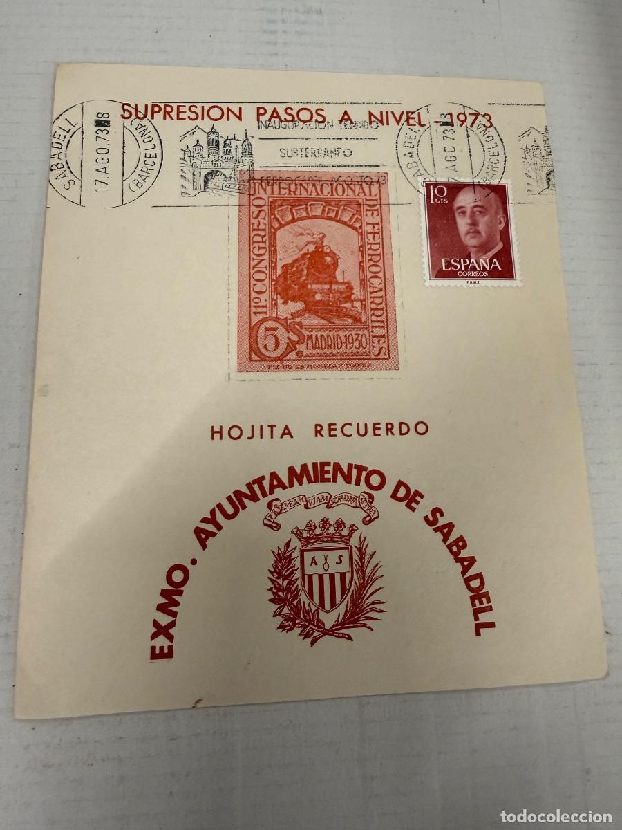 Sellos: Hoja conmemorativa con sello. Supresion pasos a nivel. Sabadell