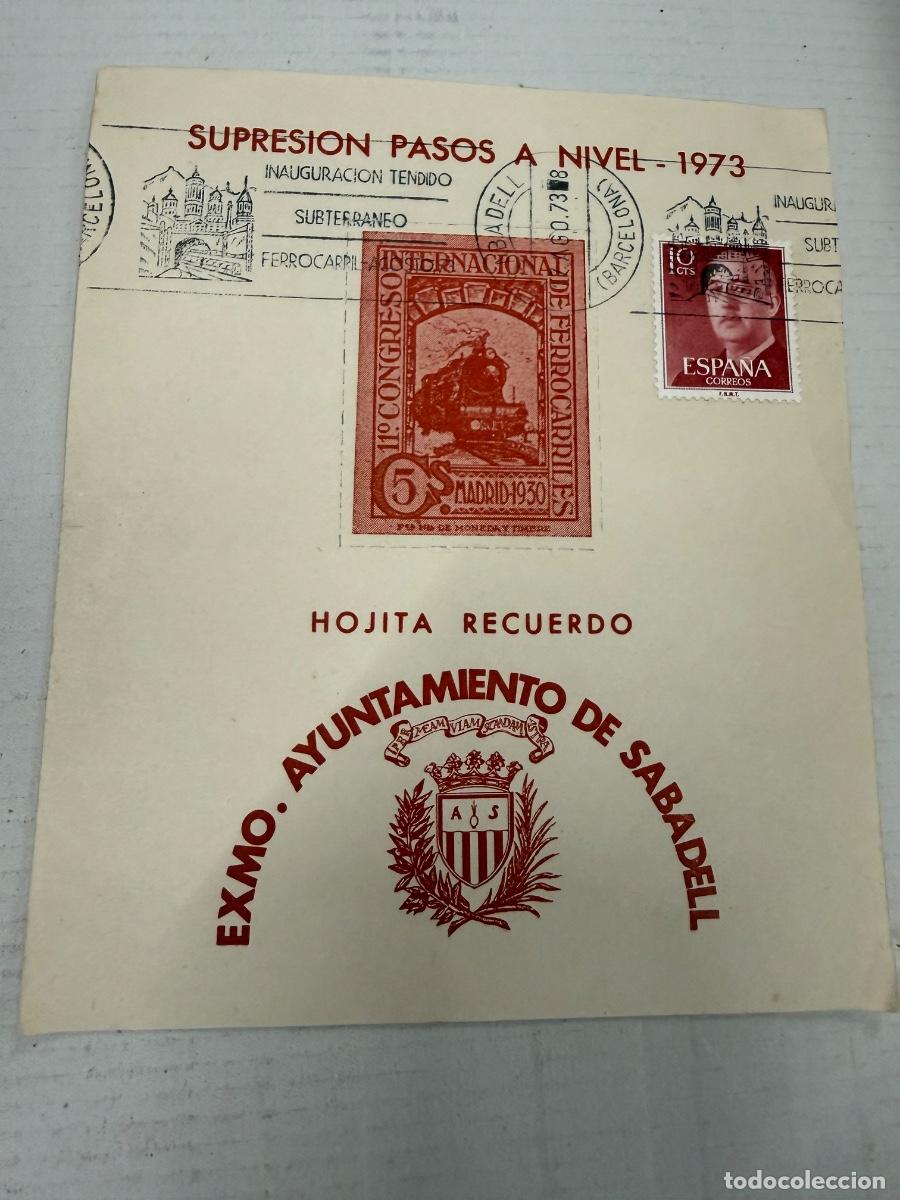 Sellos: Hoja conmemorativa con sello. Supresion pasos a nivel. Sabadell