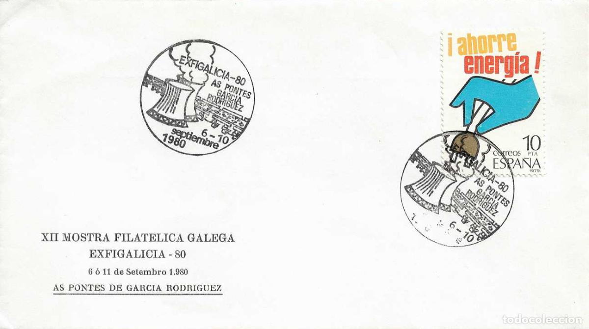 Sellos: CENTRAL TERMICA AS PONTES GARCIA RODRIGUEZ (LA CORU&Ntilde;A) 1980. MATASELLOS EXFIGALICIA 80 EN RARO SOBRE