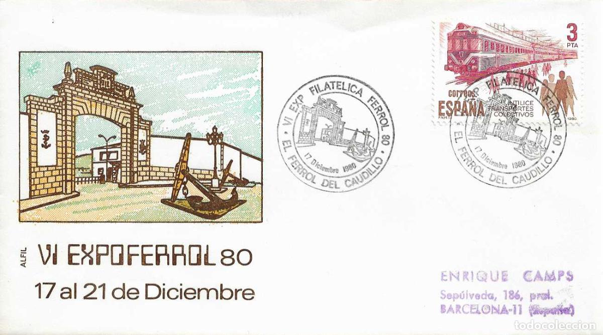 Sellos: BARCOS FERROL-80 VI EXPOSICION, EL FERROL DEL CAUDILLO (LA CORU&Ntilde;A) 1980 RARO MATASELLOS SOBRE ALFIL