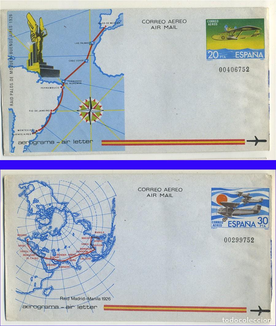 Sellos: 2 SOBRES AEROGRAMAS CORREO AEREO RUTAS PALOS - BUENOS AIRES / MADRID - MANILA