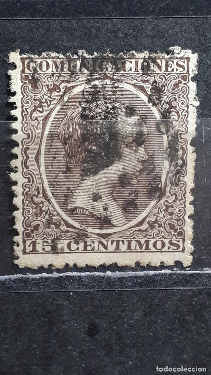 Sellos: ESPA&Ntilde;A. A&Ntilde;O 1889. &deg;. Matasello de tacos rectangulares en disposici&oacute;n diagonal. Edifil 219