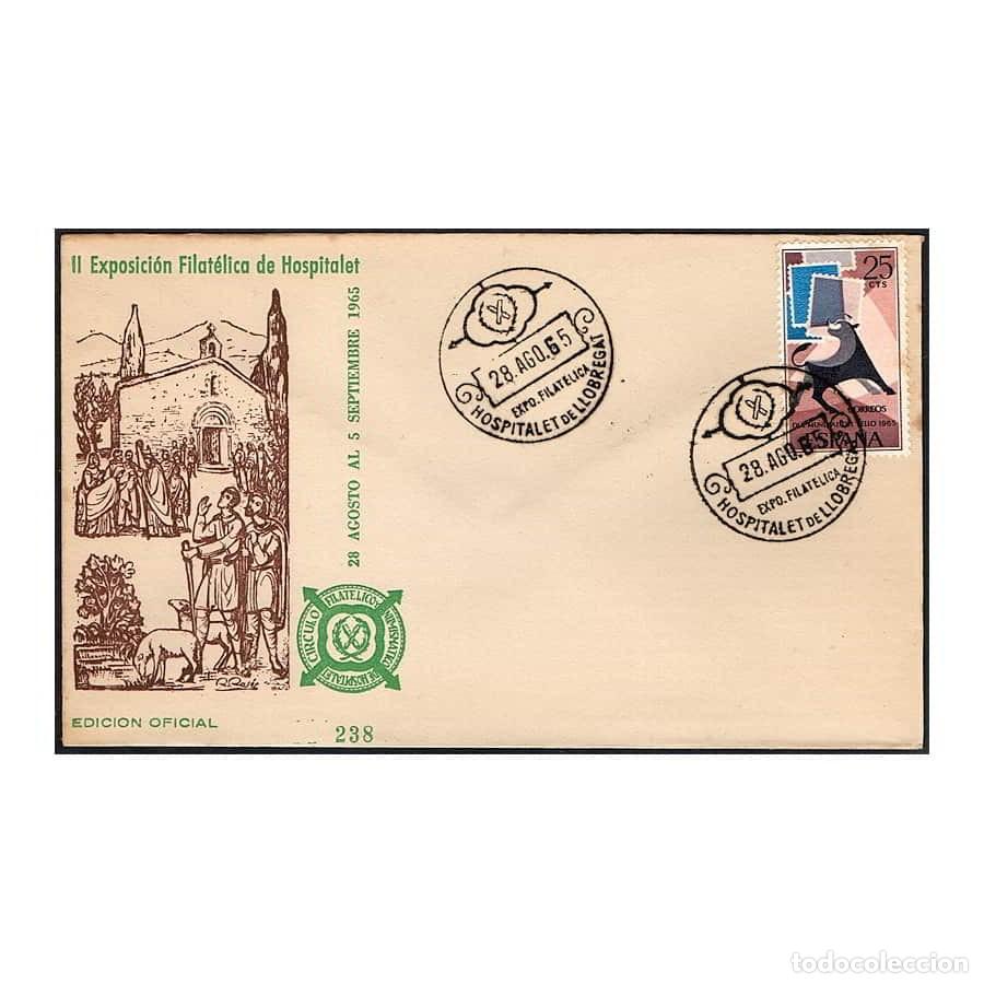 Sellos: Espa&ntilde;a 1965 [FDC] II Exposici&oacute;n Filat&eacute;lica de Hospitalet. Verde (N)