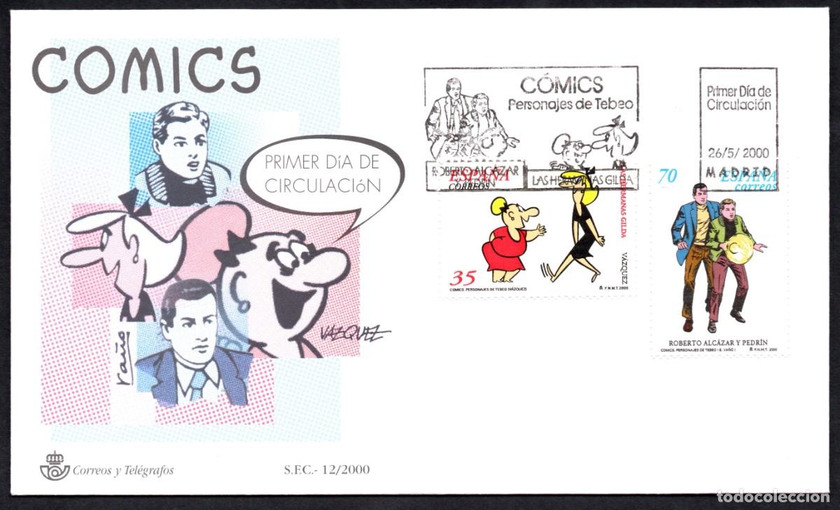 Sellos: SOBRE PRIMER D&Iacute;A COMICS PERSONAJES DE TEBEO CON MATASELLOS PRIMER D&Iacute;A.