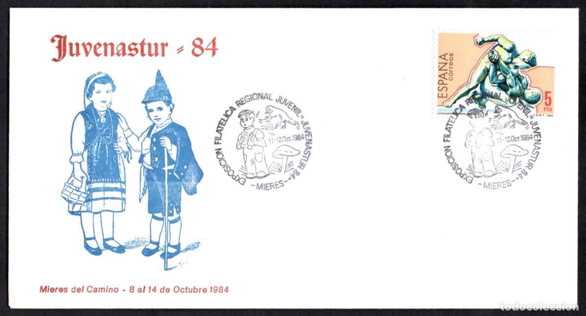 Sellos: SOBRE CONMEMORATIVO JUVENASTUR 84 EXP. FILATELICA REGIONAL JUVENIL CON MATASELLOS CONMEMORATIVO.
