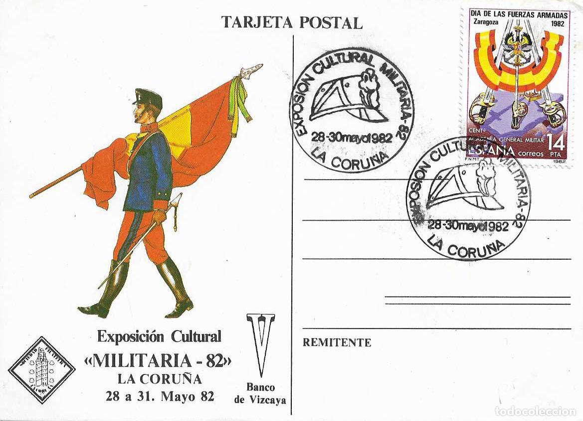 Sellos: UNIFORMES MILITARES MILITARIA 82 EXPOSICION, LA CORU&Ntilde;A 1982. MATASELLOS EN BONITA TARJETA RARO ASI