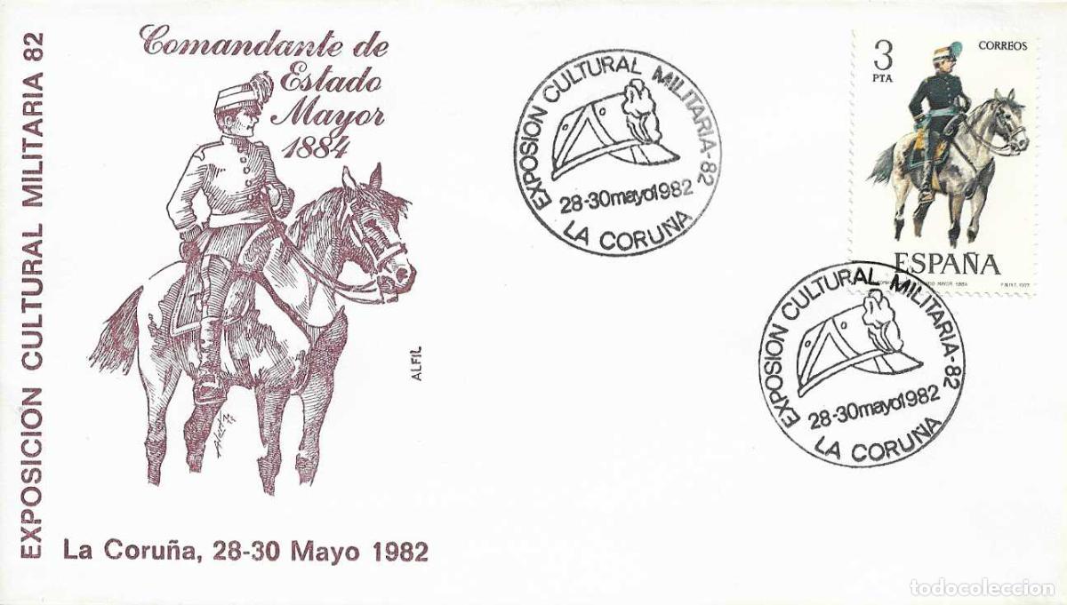 Sellos: UNIFORMES MILITARES MILITARIA 82 EXPOSICION, LA CORU&Ntilde;A 1982. MATASELLOS EN SOBRE ALFIL RARO FRANQUEO