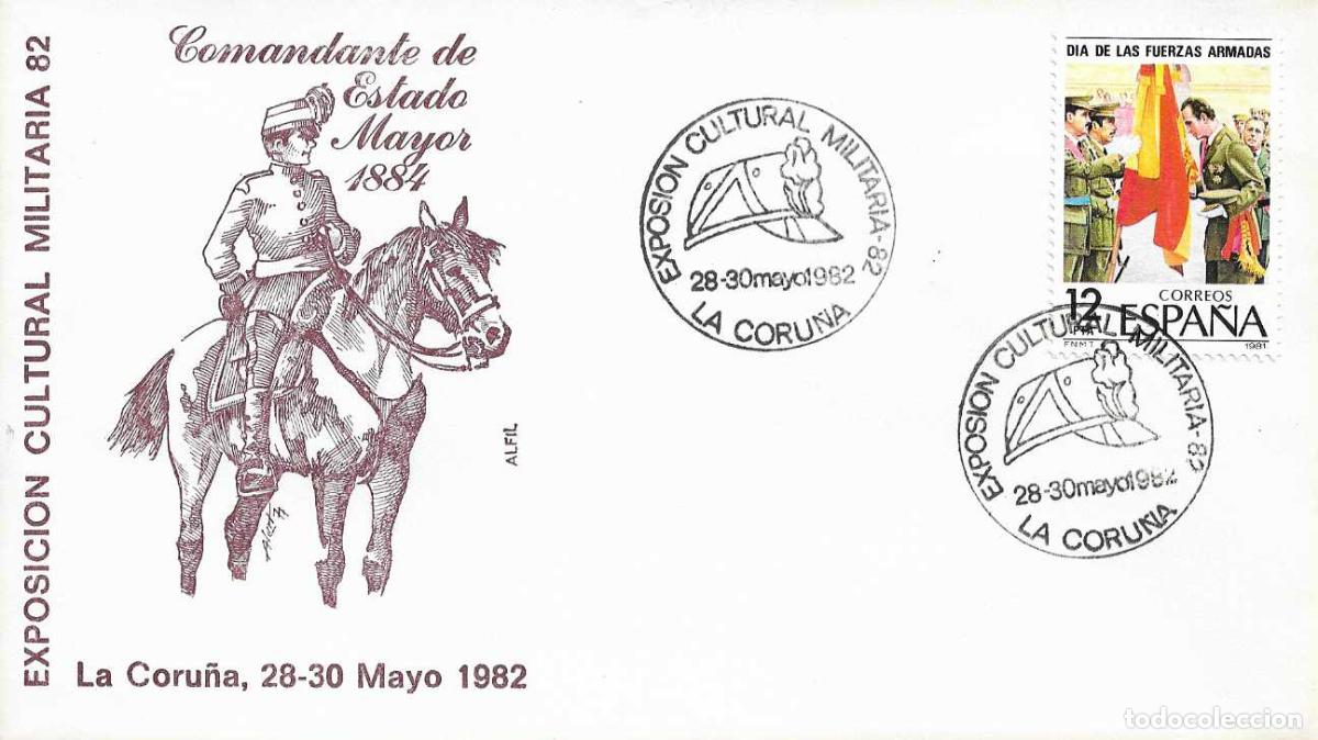 Sellos: UNIFORMES MILITARES MILITARIA 82 EXPOSICION, LA CORU&Ntilde;A 1982. MATASELLOS EN SOBRE ALFIL RARO FRANQUEO