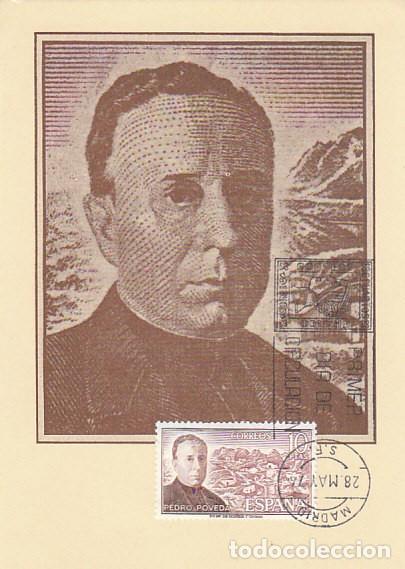 Sellos: EDIFIL 2181, PADRE PEDRO POVEDA, TARJETA MAXIMA PRIMER DIA DE 28-5-1974