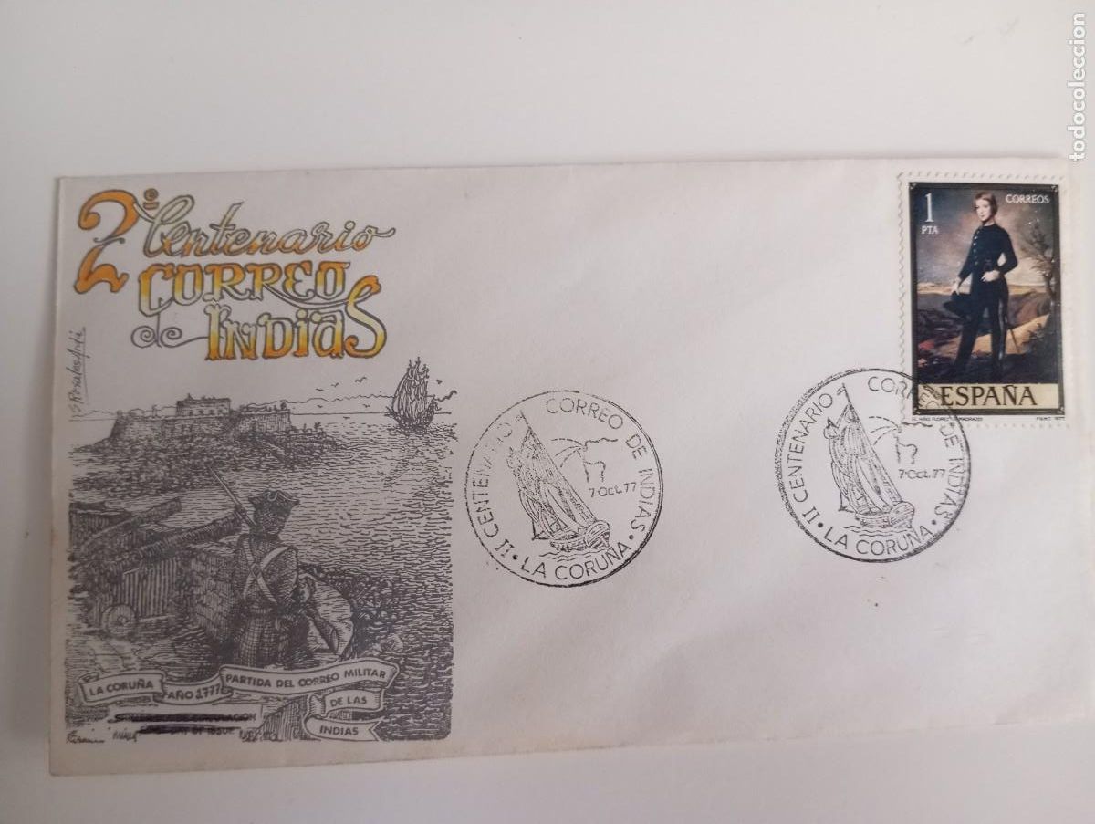 Sellos: ESPA&Ntilde;A, 2 CENTENARIO DEL CORREO DE INDIAS. LA CORU&Ntilde;A - Foto 1
