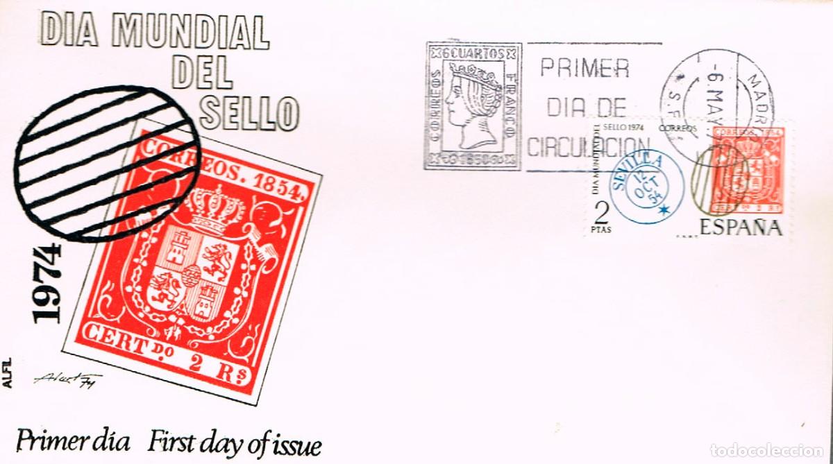 Sellos: EDIFIL 2179, DIA MUNDIAL DEL SELLO, SEVILLA, PRIMER DIA DE 6-5-1974 SOBRE DE ALFIL