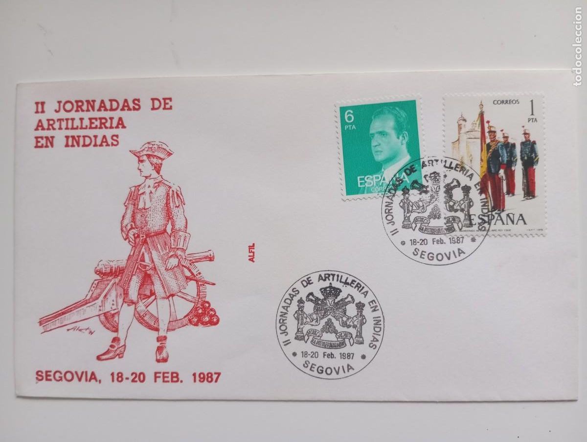 Sellos: ESPA&Ntilde;A, 1987, II JORNADAS ARTILLER&Iacute;A DE INDIAS, SEGOVIA