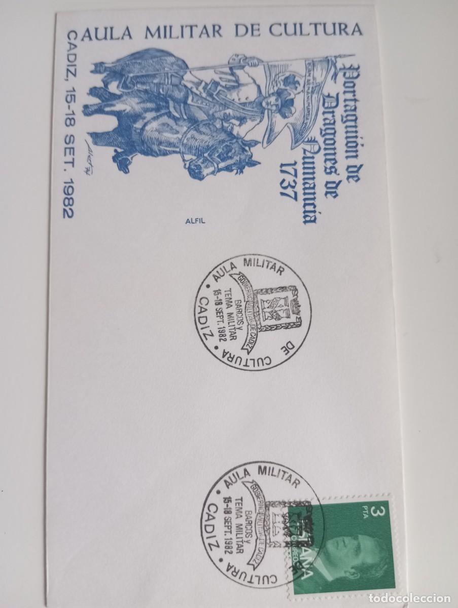 Sellos: ESPA&Ntilde;A, 1982, &Aacute;REA MILITAR DE CULTURA, PORTAGUI&Oacute;N DRAGONES NUMANCIA, 1737