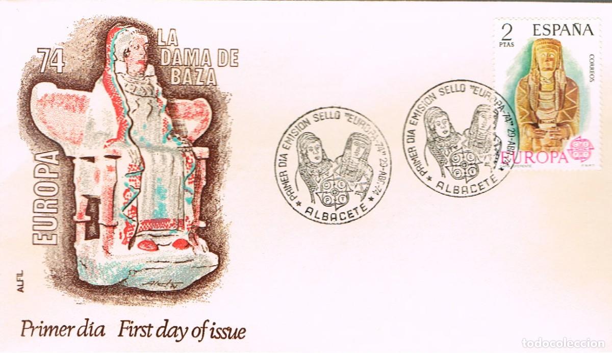 Sellos: EDIFIL 2177, EUROPA 1974, DAMA DE ALBACETE, PRIMER DIA ESPECIAL DE ALBACETE 29-4-1974 SOBRE DE ALFIL