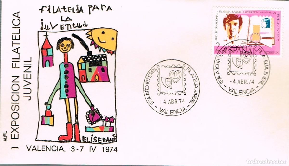 Sellos: EDIFIL 2174, EXPOSICION FILATELICA MUNDIAL JUVENIL ESPA&Ntilde;A'75, PRIMER DIA VALENCIA 4-4-1974 ALFIL