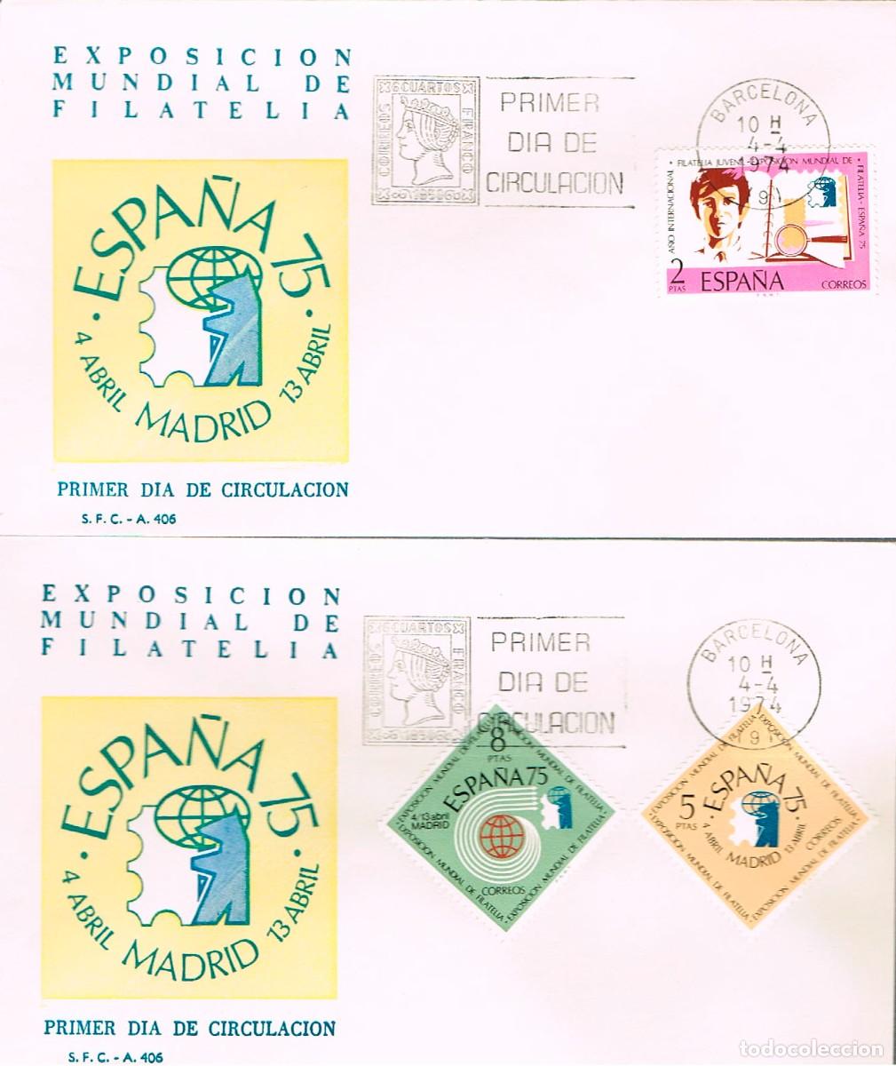 Sellos: EDIFIL 2174/6, EXPOSICION MUNDIAL DE FILATELIA ESPA&Ntilde;A 75, MATASELLO PRIMER DIA DE 4-4-1974 SFC