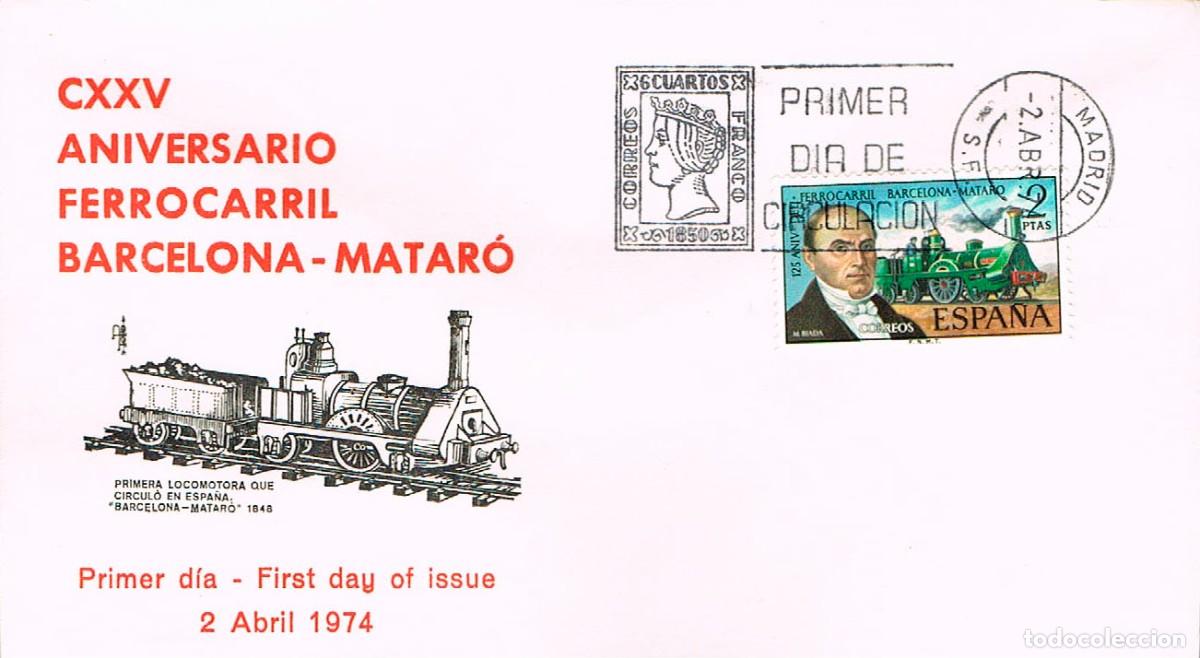 Sellos: EDIFIL 2173, 125 ANIVERSARIO FERROCARRIL, PRIMER DIA DE 6-4-1974 SOBRE OFICIAL