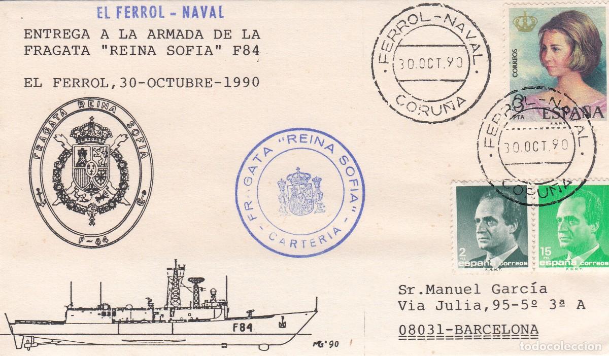 Sellos: MATASELLOS FERROL NAVAL EN SOBRE FRAGATA REINA SOF&Iacute;A - 1990
