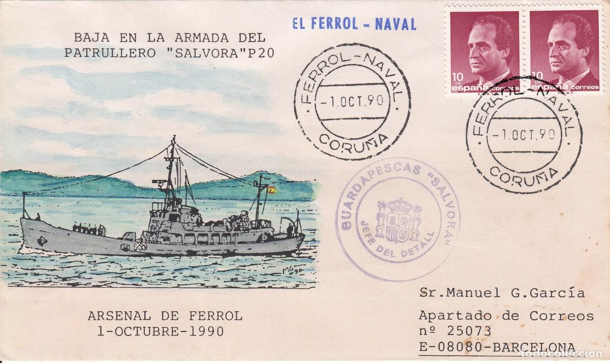 Sellos: MATASELLOS FERROL NAVAL EN SOBRE BAJA PATRULLERO SALVORA P-20