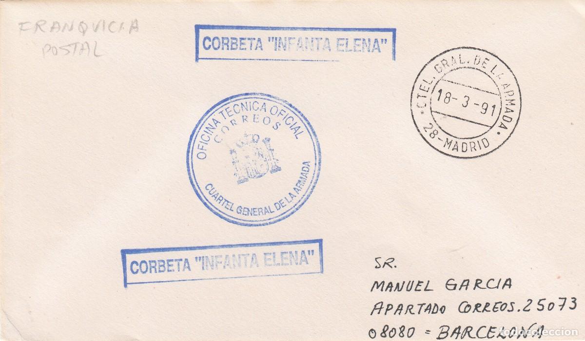 Sellos: MATASELLOS CUARTEL DE LA ARMADA - MADRID EN SOBRE CORBETA INFANTA ELENA - 1991
