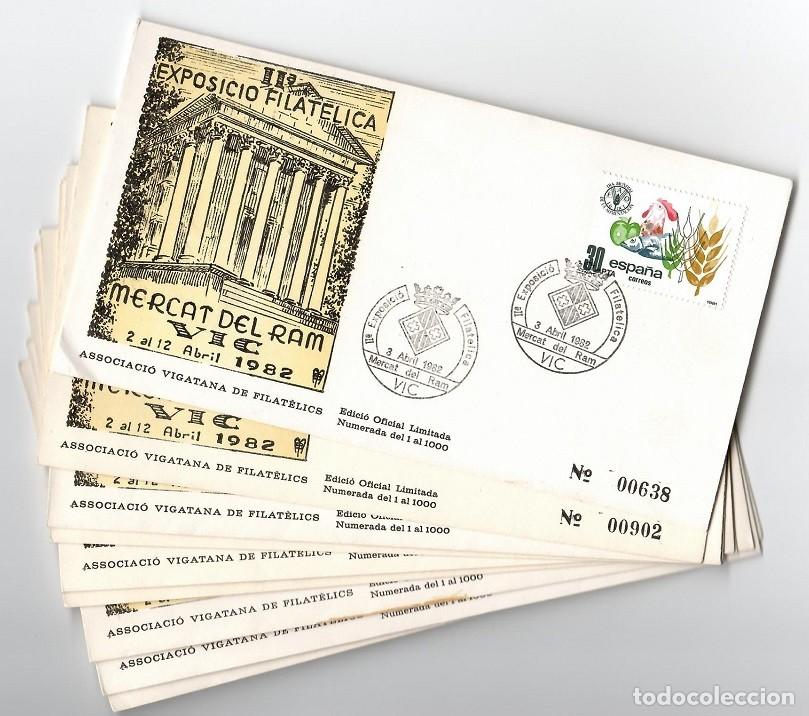 Timbres: 9 Sobres Vic 1982 / II Exposici&oacute; Filat&egrave;lica Mercat del Ram - Edici&oacute; Oficial Limitada