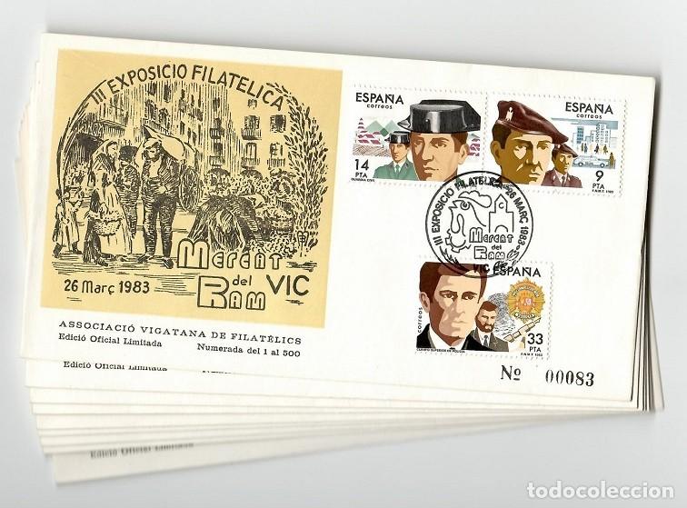 Timbres: 46 Sobres + 8 Hojas Vic 1983 / III Exposici&oacute; filat&egrave;lica - Mercat del Ram / Lote muy comercial