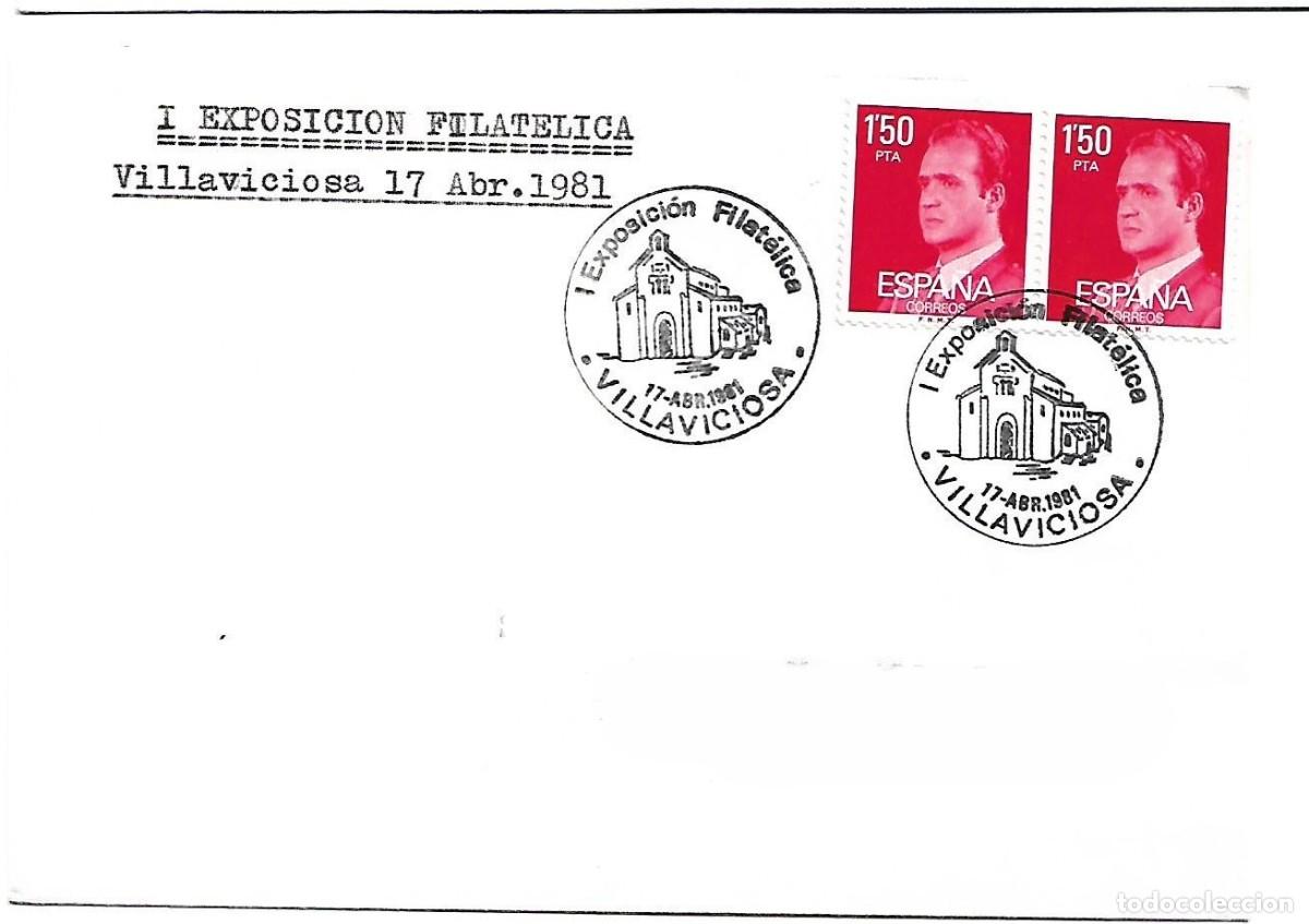 Sellos: SOBRE CON MATASELLOS I EXPOSICION FILATELICA VILLAVICIOSA (ASTURIAS) 17 DE ABRIL DE 1981
