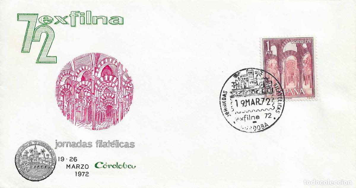 Sellos: EXFILNA 72 JORNADAS FILATELICAS NACIONALES, CORDOBA 1972. MATASELLOS EN SOBRE MEZQUITA RARO FRANQUEO