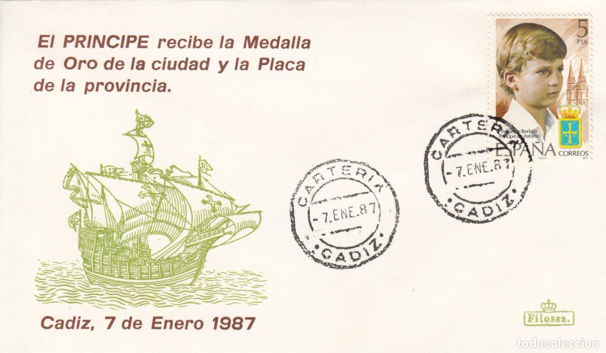 Sellos: MATASELLOS TEM. MONARQU&Iacute;A - MEDALLA DE ORO DE LA CIUDAD AL PR&Iacute;NCIPE - C&Aacute;DIZ - 1987