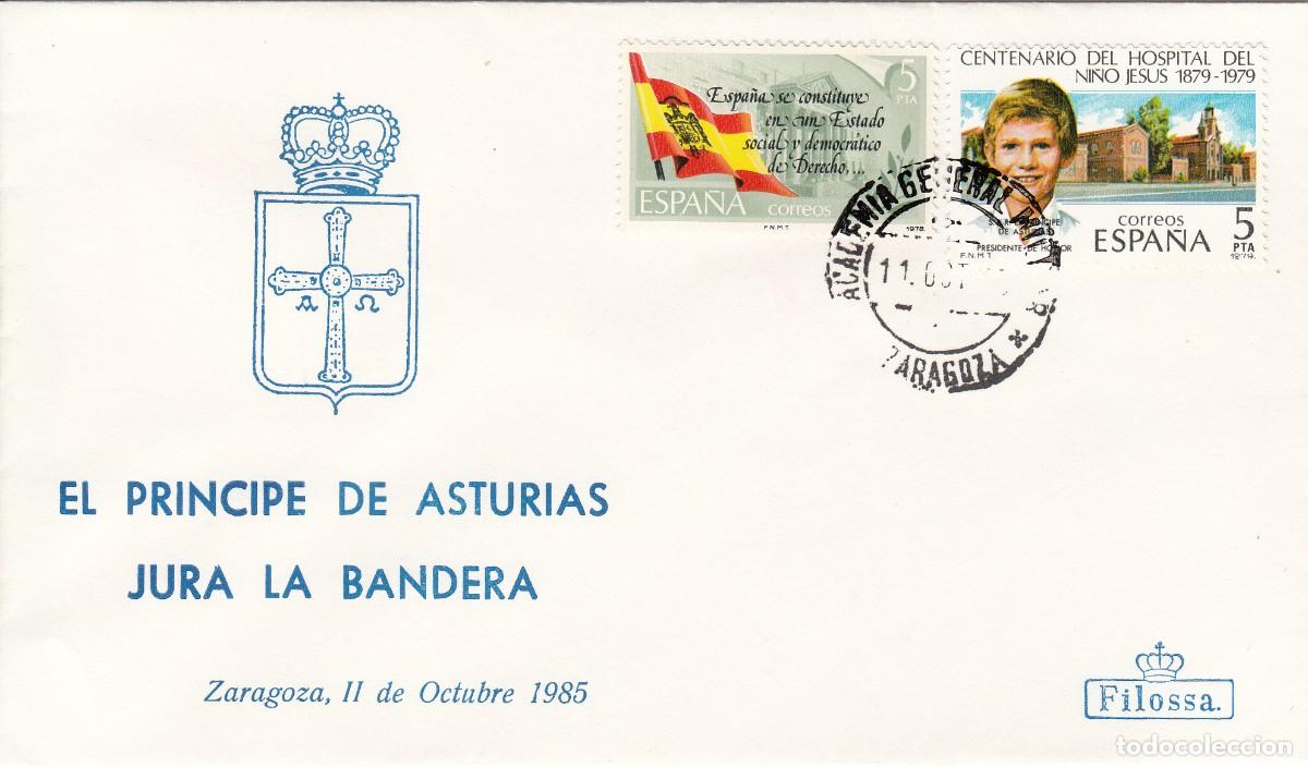 Sellos: MATASELLOS TEM. MONARQU&Iacute;A - EL PRINCIPE JURA BANDERA - ACADEMIA GENERAL ZARAGOZA - 1985
