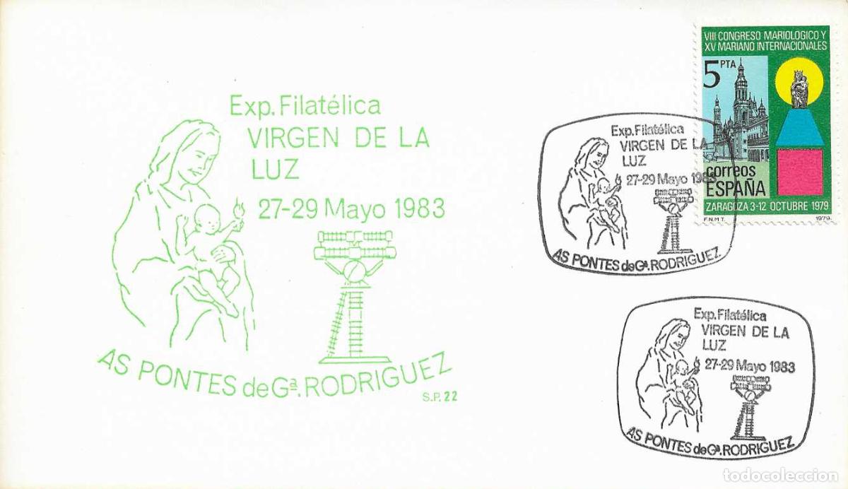 Sellos: VIRGEN DE LA LUZ EXPOSICION LOCAL AS PONTES GARCIA RODRIGUEZ (CORU&Ntilde;A) 1983 MATASELLO TARJETA SP RARO