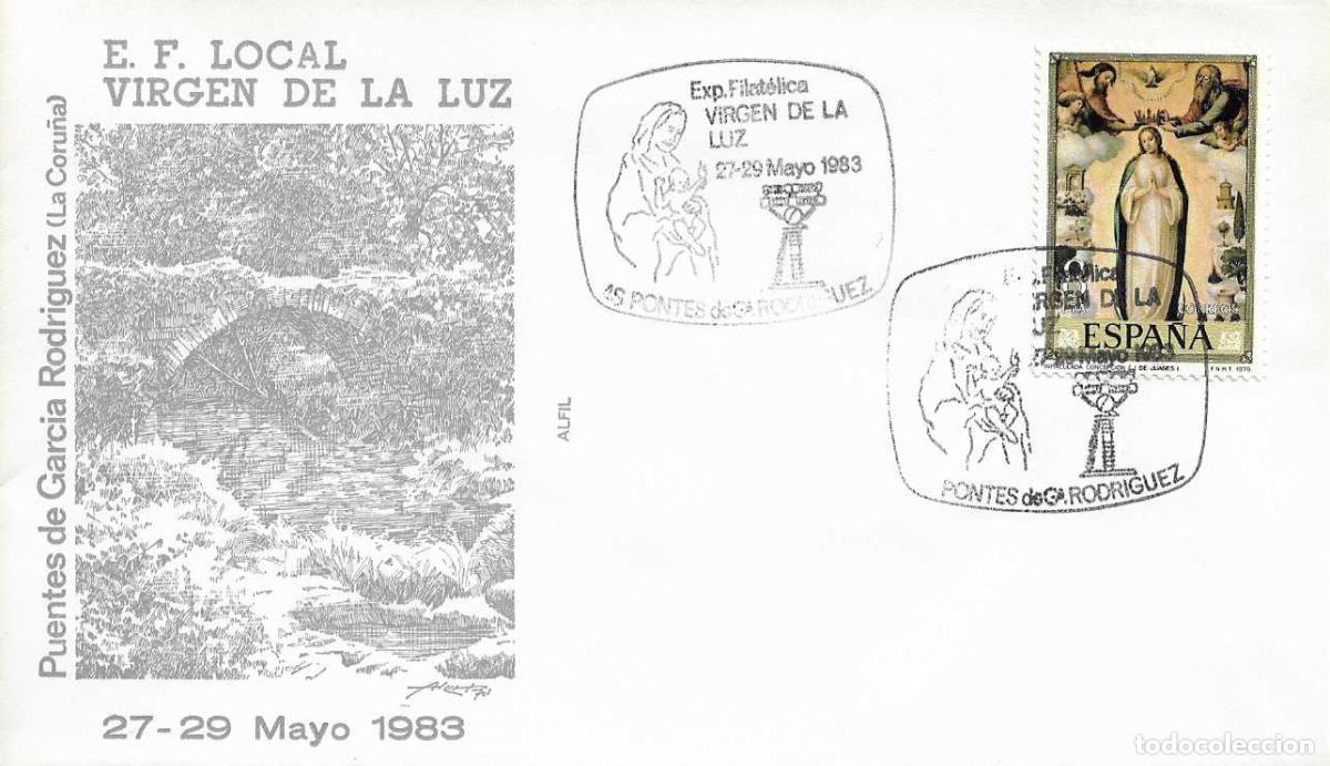 Sellos: VIRGEN DE LA LUZ EXPOSICION LOCAL AS PONTES GARCIA RODRIGUEZ (CORU&Ntilde;A) 1983 MATASELLOS EN SOBRE ALFIL
