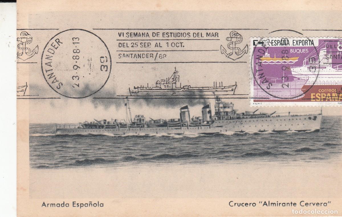 Sellos: MATASELLOS RODILLO SEMANA ESTUDIOS DEL MAR - SANTANDER 1988 EN POSTAL ARMADA ESPA&Ntilde;OLA