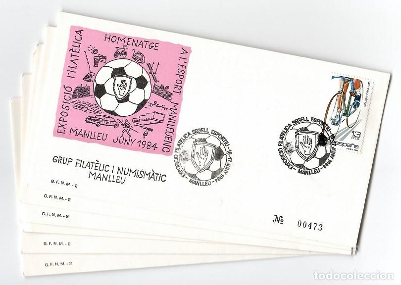 Timbres: 6 Sobres Deporte local Manlleu Exposici&oacute; filat&egrave;lica segell esportiu Homenatge a l'esport manlleuenc