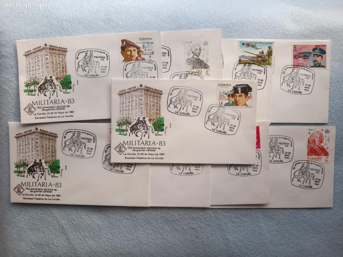 Timbres: Militaria 83. La Coru&ntilde;a. Lote de 9 Sobres Franqueados.